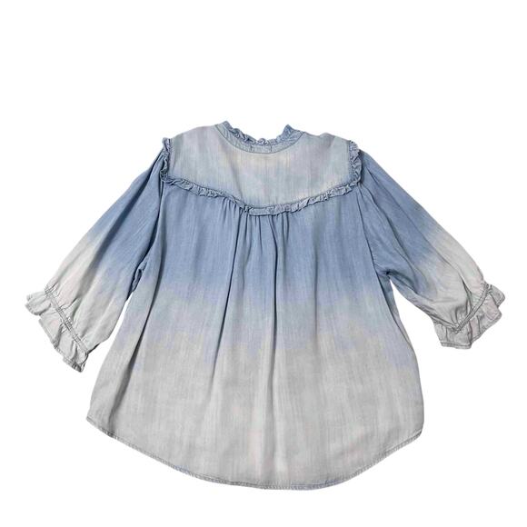 Democracy NWT Woven Banded Collar 3/4 Sleeve Ruffle Trim Button Down Shirt Sz 3X - Picture 3 of 8